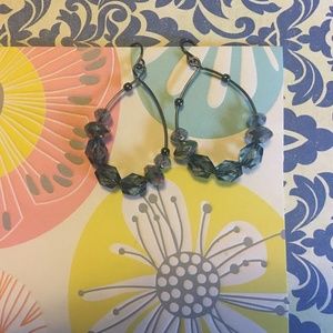 Blue Crystal Teardrop Hoop Earrings